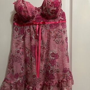 Floral Pink Sheer Babydoll Lingerie
